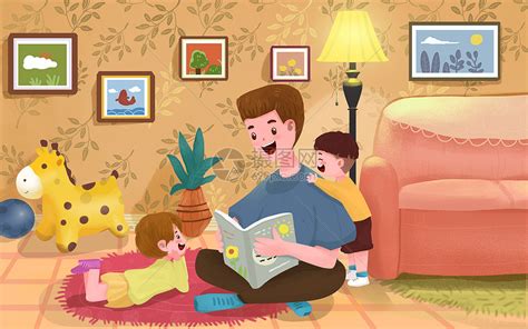 父亲在家里给两个孩子讲故事插画图片下载-正版图片401741207-摄图网