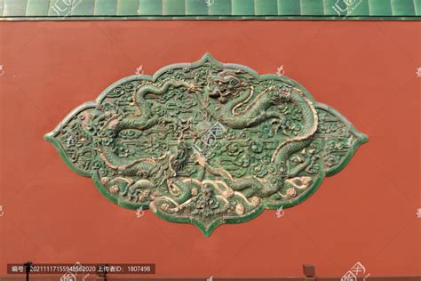 中式传统浮雕双龙戏珠,其它,建筑摄影,摄影素材,汇图网www.huitu.com