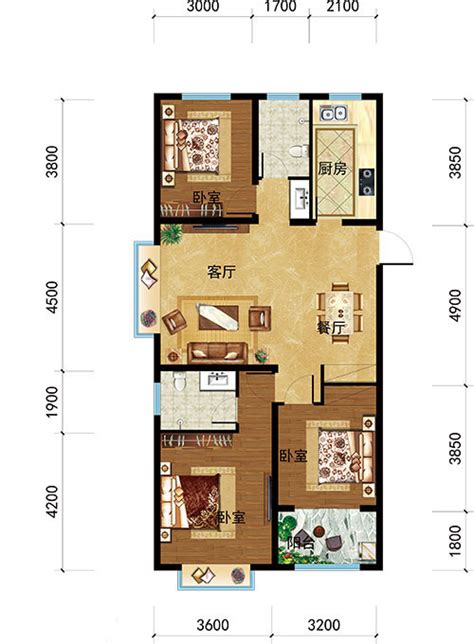 最新100平方三室两厅别墅户型图_装信通网效果图