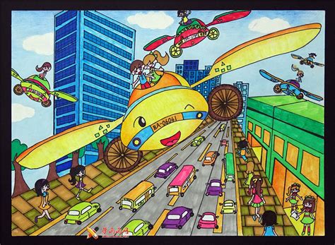 未来交通工具科幻画《家用自动飞行器》-露西学画画