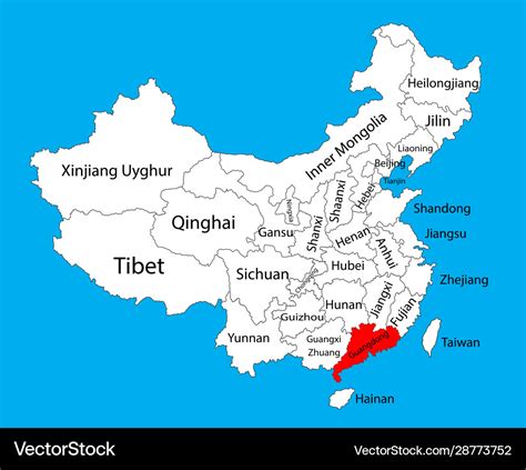 Guangdong province map china map Royalty Free Vector Image