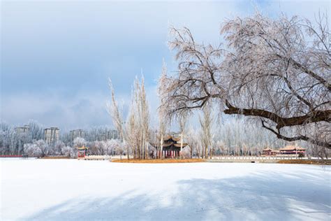 酒泉泉湖公园雾凇雪景,历史古迹景区,旅游景点,摄影,汇图网www.huitu.com