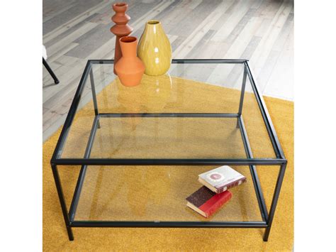 Table basse salon carré transparent scandinave en verre et en métal ...