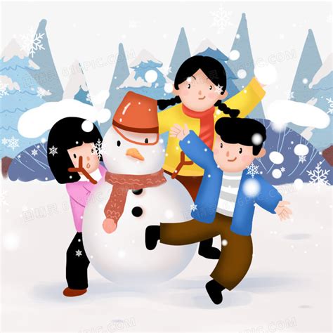 堆雪人的小朋友插画图片下载-正版图片400084432-摄图网
