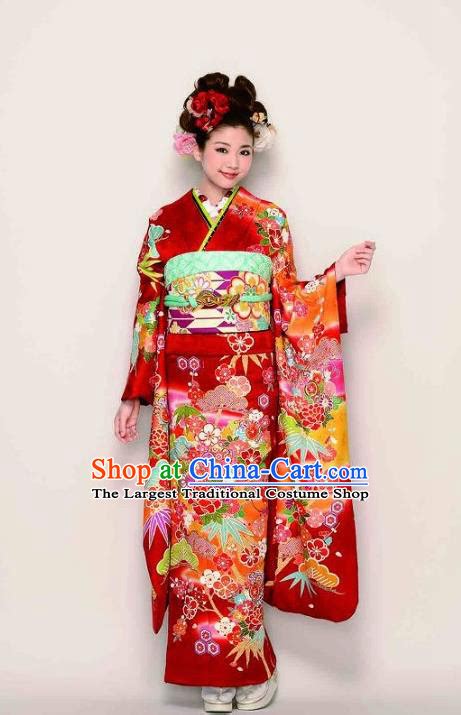 Japanese Traditional Printing Peony Iromuji Pink Furisode Kimono Asian ...