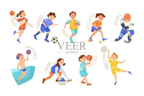 儿童和不同种类的运动矢量插图集合插画图片素材_ID:421260370-Veer图库