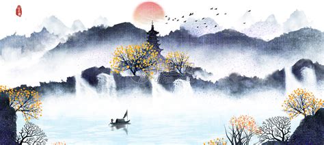 唯美中国古风山水画png图片免费下载-素材fyQxUWUea-新图网