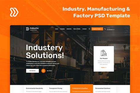 建筑公司工业网站设计PSD响应模板 Industic – Factory and Manufacturing PSD Template – 设计小咖
