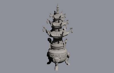 香炉,炼丹炉3D模型_古代场景模型下载-摩尔网CGMOL