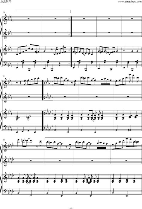 圣桑 天鹅（四手联弹）钢琴谱-钢琴名家名曲谱 - 乐器学习网