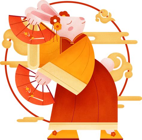 红色黄色动物十二生肖插画跳舞手绘彩色传统平面图片 - Canva可画