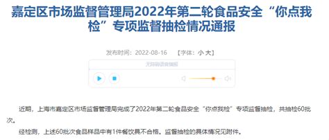 上海市嘉定区市场监督管理局通报2022年第二轮食品安全“你点我检”专项监督抽检情况-中国质量新闻网