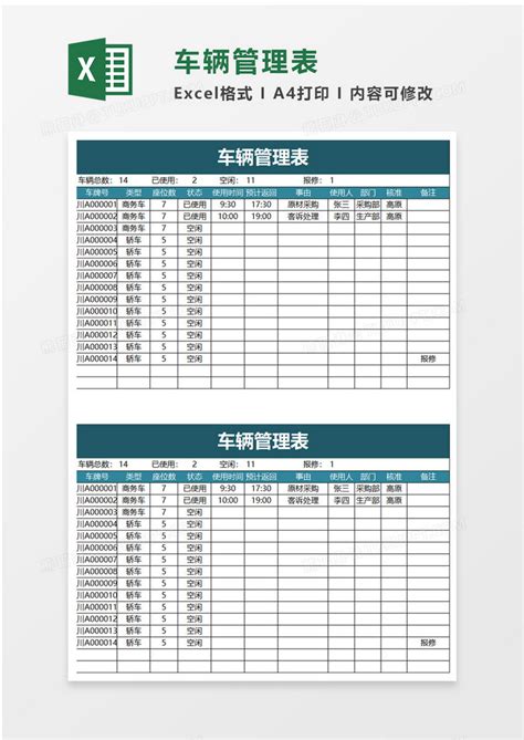 简约车辆管理表Excel模板下载_熊猫办公