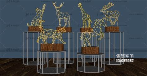 (11)动物金属架灯摆台展台雕塑su草图模型下载-【集简空间】「每日更新」
