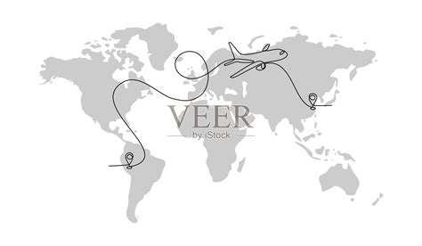 连续绘制飞机飞行路线和机场目的地。飞机直线路径图标飞机飞行路线的起始点位置和单线跟踪在涂鸦风格。插画图片素材_ID:426106197-Veer图库