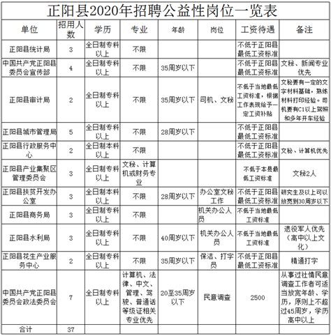 2020年正阳县公益性岗位招聘37人公告 - 事业单位 - 招考资讯 - 人事人才测评考试网