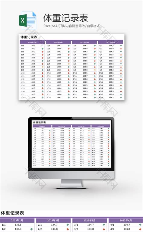 体重记录表Excel模板_千库网(excelID：180468)