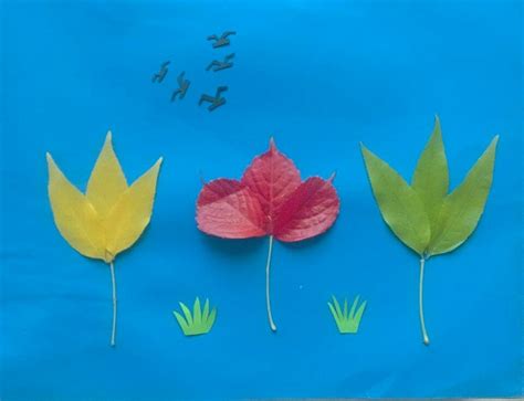 用树叶制作美丽的秋天风景拼贴画 漂亮的一幅画 肉丁儿童网