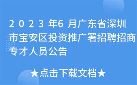 2023年6月广东省深圳市宝安区投资推广署招聘招商专才人员公告