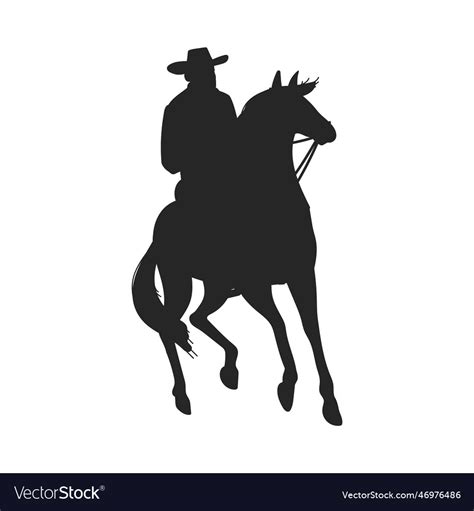 Silhouette of cowboy or ranger in hat riding horse