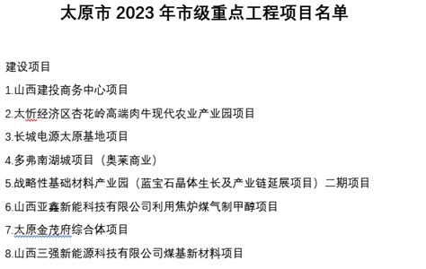 太原市2023年市级重点工程项目名单-重点项目-BHI分析-中国拟在建项目网