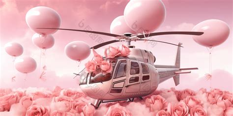 爱心气球直升机玫瑰花情人节高清图片下载-包图网