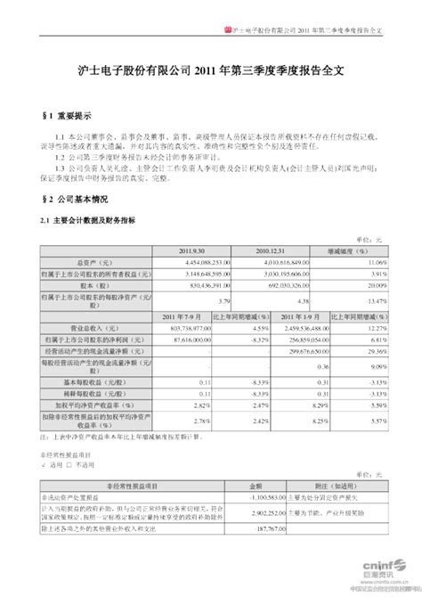 沪电股份：2011年第三季度报告全文