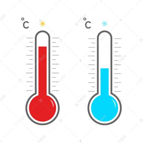 温度计，刻度测量热和冷，与太阳和雪花图标。白色上的温度计。蓝色和红色温度计。夏天和冬天恒温器图标。B.病媒.素材图片免费下载-千库网