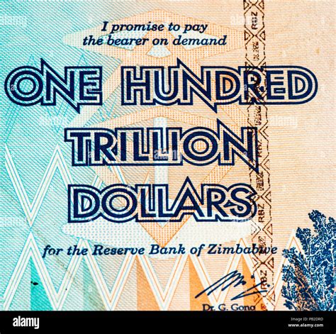 100000000000000 (One hundren trillion) Zimbabwe dollars bank note. One ...