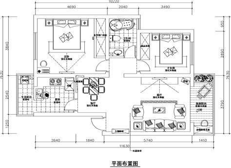家装CAD图纸[112],欧式样板房3室2厅CAD施工图全套-齐生设计职业学校