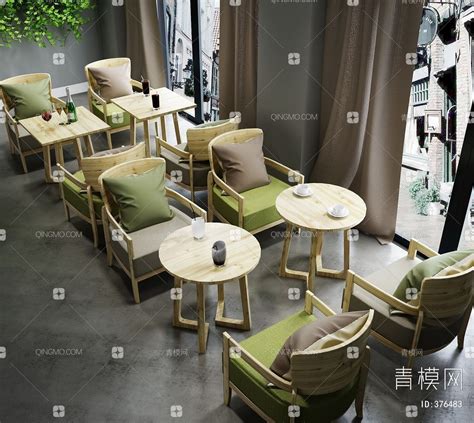 【休闲咖啡厅实木桌椅3D模型】_现代黄绿休闲咖啡厅实木桌椅3d ...