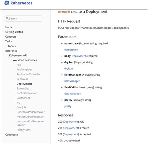 官方API参考文档 | Kubernetes学习笔记