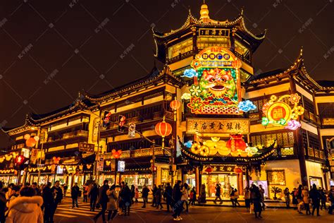 上海豫园城隍庙春节夜景高清摄影大图-千库网