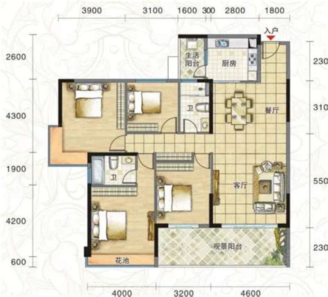 珑城半山129平户型，珑城半山4室2厅2卫1厨约129.00平米户型图，朝南朝向 - 江门安居客