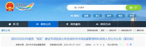 2022年广东深圳市场监督管理局服务双区建设专项招录公务员拟录用公示(第五批)