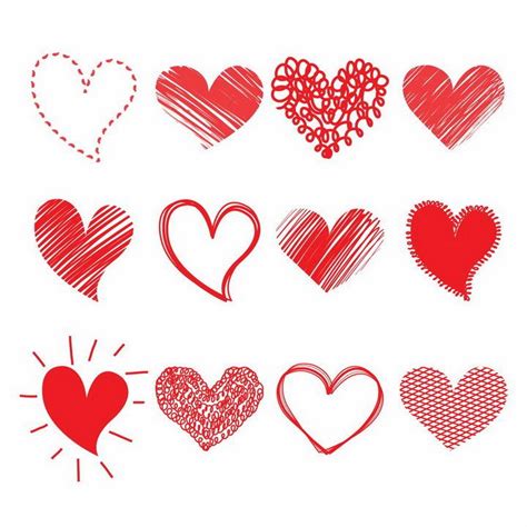 12款手绘涂鸦风格红心心形符号情人节图案png图片免抠eps矢量素材 - 设计盒子