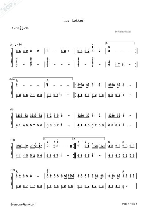 情书-Luv Letter双手简谱预览1-钢琴谱文件（五线谱、双手简谱、数字谱、Midi、PDF）免费下载