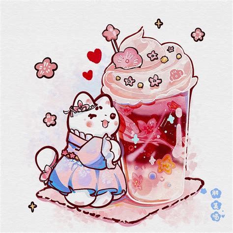 手绘樱花猫咪图片