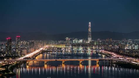 韩国首尔汉江上的蚕室大桥俯拍高清图片下载_红动中国