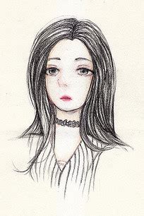 甜美女生衣服素描头像