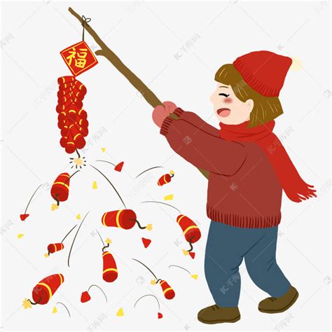 春节放鞭炮的小男孩素材图片免费下载-千库网