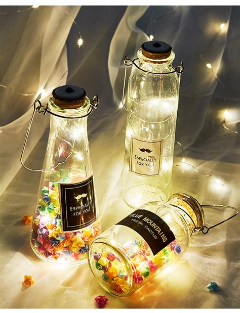 创意漂流瓶许愿瓶木塞led灯心愿瓶装折星星玻璃夜光装饰礼物 ...