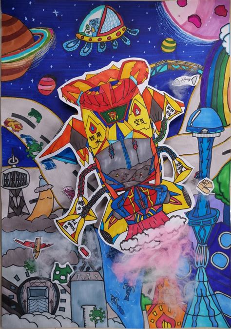 中学生科幻画获奖作品《太空城市》-露西学画画