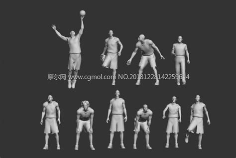 10个篮球运动员,各种运动姿势max模型,无贴图_基础人体模型下载-摩尔网CGMOL