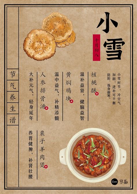 黄白色小雪美食可爱节气餐饮分享中文食谱 - 模板 - Canva可画