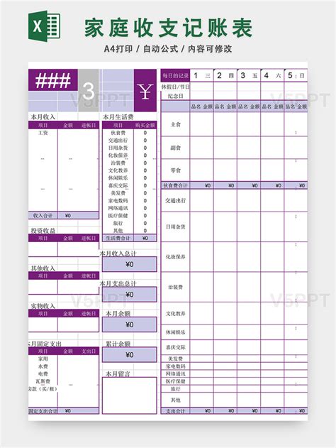 家庭收入支出日记账Excel模板下载_熊猫办公