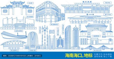 （今日10折）海南省海口市地标建筑剪影城市印象元素天际线形象墙背景素材矢量—设计素材/源文件