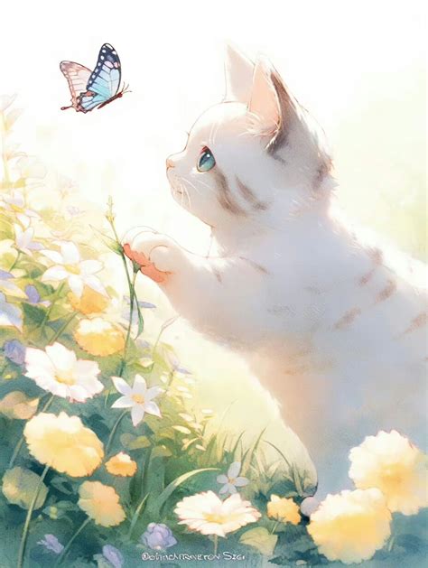 猫与蝴蝶 - 高清图片，堆糖，美图壁纸兴趣社区