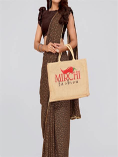 Buy MIRCHI FASHION Brown & Gold Toned Embellished Saree - Sarees for ...