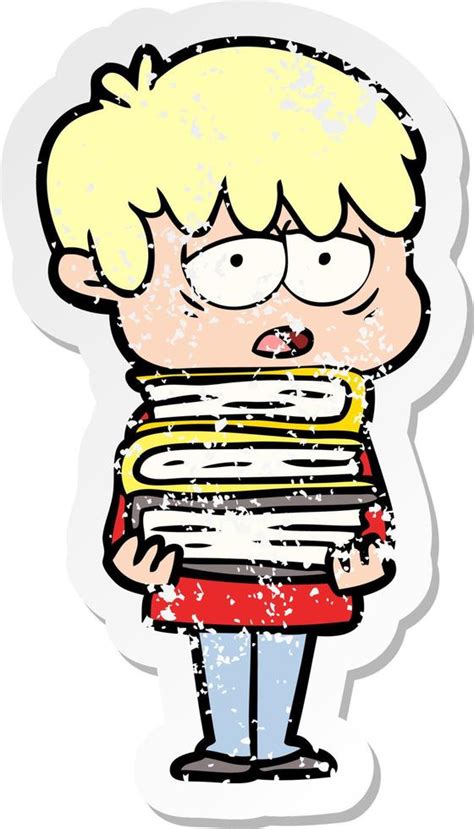 distressed sticker of a cartoon exhausted boy holding book 10763827 ...
